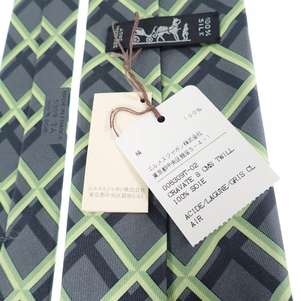 HERMES  5309TA  Tie Gray/yellow Silk Mens