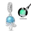 925 Silver Luminous Blue Ocean Series Octopus Starfish Charms Beads For Women Fit Bracelet DIY Jewelry Gifts