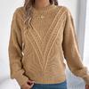 Women's Keyhole V-Neck Pullover with Puff Sleeves Solid Color Casual Knit Sweater