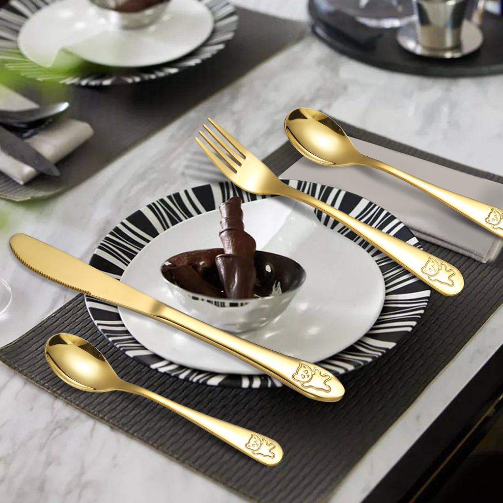 Hot-selling Stainless Steel Bear Tableware, Knives, Forks and Spoons Set, Love Baby Spoon and Fork, Children's Steak Knives and Forks 4pcs