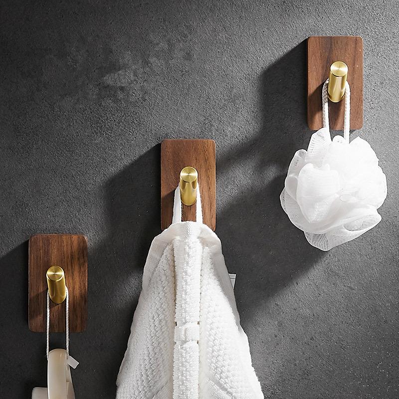 Tuqiu Bathroom Robe Hook Wall Hooks Wood Kitchen Towel Hook Brass Brushed Gold Key Hat Bag Hanger Holder Clothes Hook