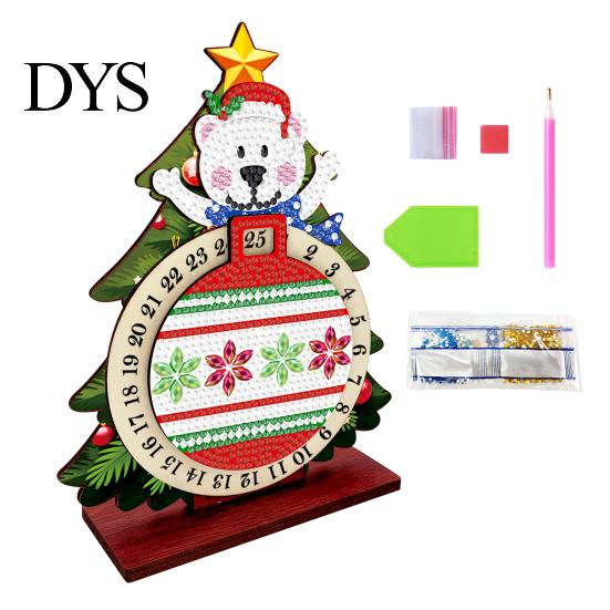 DIY Holiday Table Decor Christmas Rhinestone Painting Countdown Calendar, 25 Days Rotating Gemstone Decoration Tree Advent Wooden Tabletop Ornament