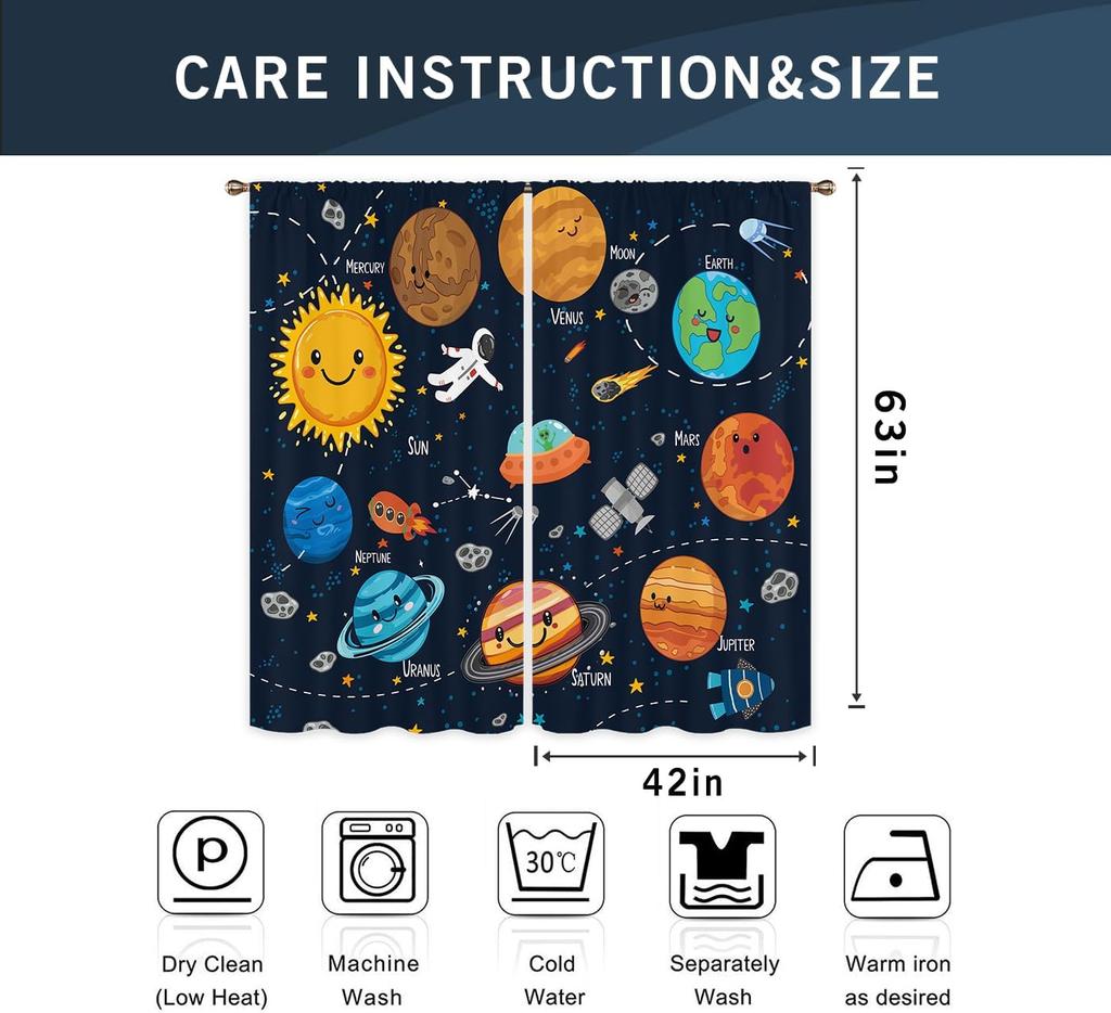 Sonnensystem Universum Fenstergardinen Kinder Jungen Weltall Planet Lernen Studie Wissen Galaxie Polyester Vorhang Hergestellt Aus Mit Stangentasche Waschbar