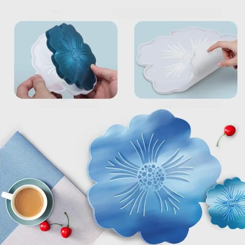 2Pcs Petal Coaster Tray Drop Glue Silicone Mold,Thickened Anti-deformation Coaster Silicone Mold,Tea Cup Coaster Silicone Mold