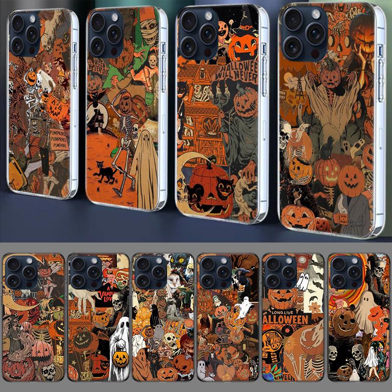 Halloween Fall Art Witch Cat Clear Phone Case For Iphone 17 Air 16 Pro Max 15 Pro 14 Plus 17E 16E 11 13 12 Mini Cover Cases Fund