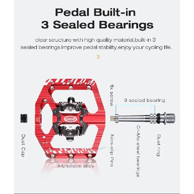 CXWXC 2 In 1 SPD Bicycle Self-Locking Pedal/Flat Bike Pedal for MTB/Road Aluminum Anti-slip 3 Sealed Bearing Bike Lock Pedal