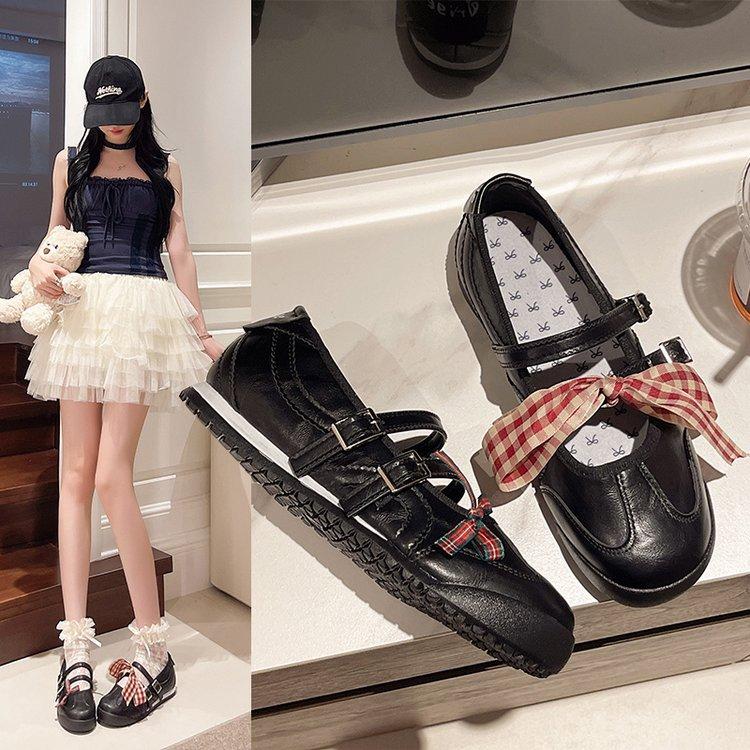 Cat and sofa/Mary Jane Black Women's Shoes New Summer Hollow Design Versatile Shallow Mouth Single Shoes Ballet Shoes