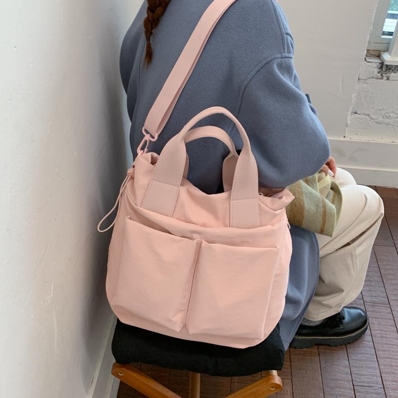 Canvas Bag Women's Large Capacity Lightweight Tote Bag Solid Color Shoulder Crossbody Bag
