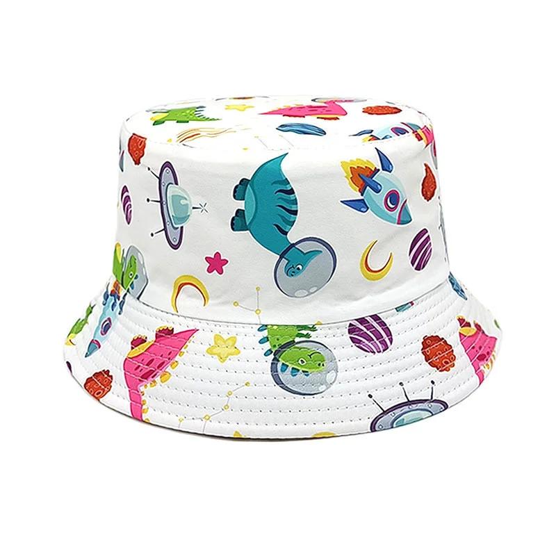 Frühlings- und Sommer-Polyester-Cartoon-Dinosaurier-Print-Eimerhut Outdoor-Reise-Sonnenhut für Jungen und Mädchen 99