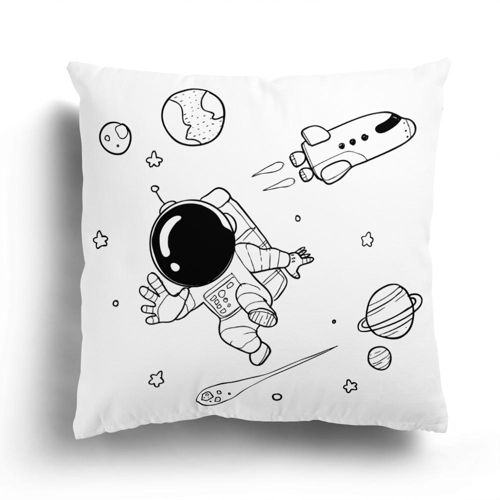 Home Sofa Cushion Cover Cartoon Pattern Pillowcase Fashion Black And White Star Astronaut Plush