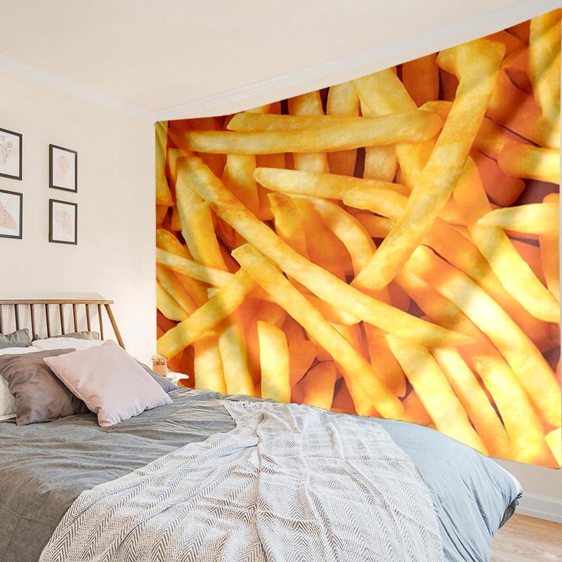 Golden French Fries Background Tapestry, Unique Design Tapestry, Wall Decor for Bedroom,Livingroom, Playroom,Heartwarming Fan Holiday Gifts