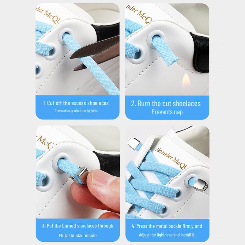 Czarno-białe elastyczne sznurowadła bez wiązania dla dorosłych i dzieci – idealne do butów sportowych