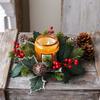 Christmas Candle Rings Table Decoration Christmas Wreath Candle Holder Ring Red Berries Table Centerpieces Candle Wreath