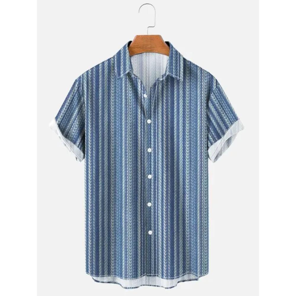 Hawaiian Men's Striped Shirts For Blouse Men Camisa Social Short Sleeve Casual Top Oversized Gym Clothing Fashion Male Vintage