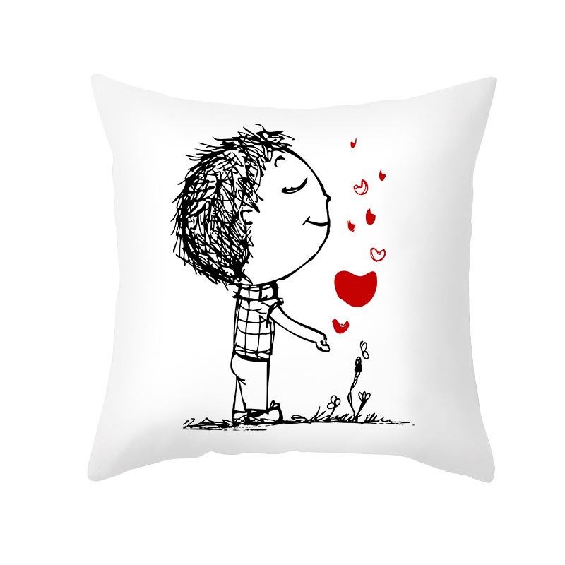 Home Valentine's Day Pillow Case Peach Skin Print Couple Love Heart Sketch Pillow Cushion