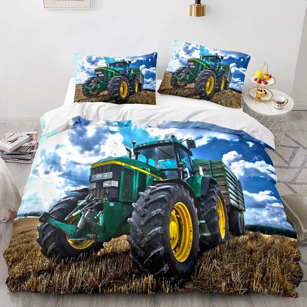 Fashion Tractor Kart Comfortable Duvet Quilt Cover Pillowcase Bedding Set Children Bedroom Decoration Home Textile