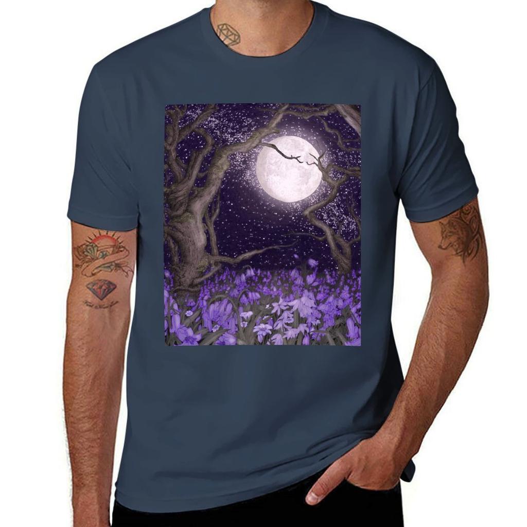Månsken och Lila Skogsträdgårdar T-shirt t-shirts bomull 100% herr t-shirts hög kvalitet lyxmärke T-shirt