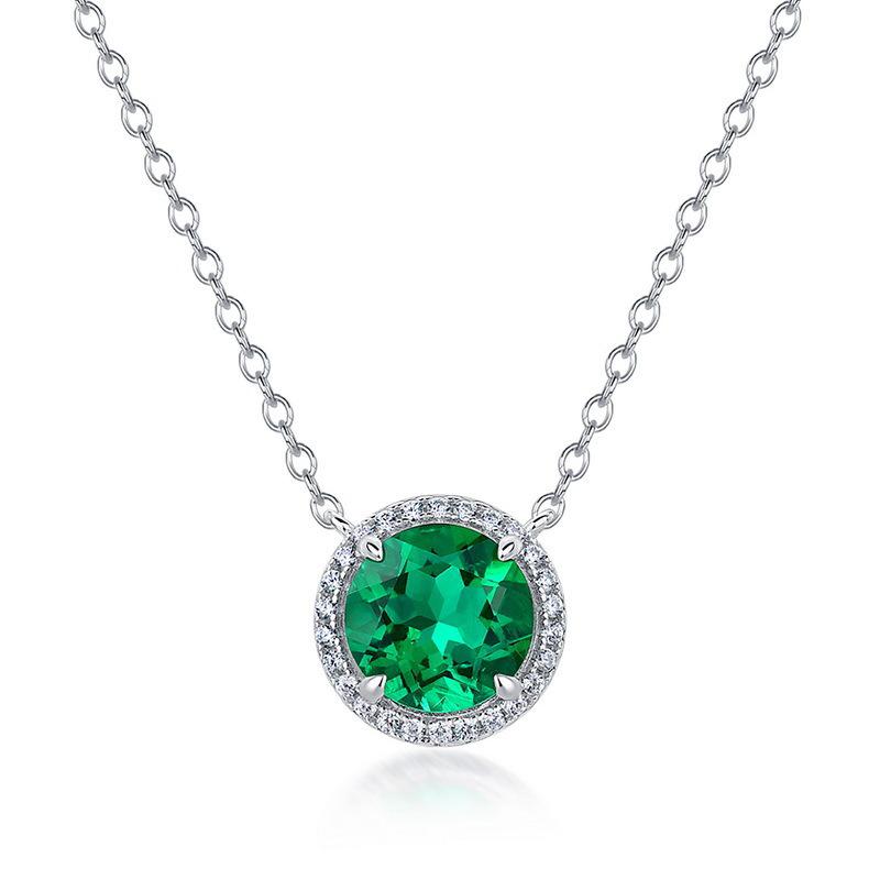 S925 Sterling Silver Women's Diamond and Cultured Emerald Pendant Necklace – Elegant for Daily Commute or Festival Gift