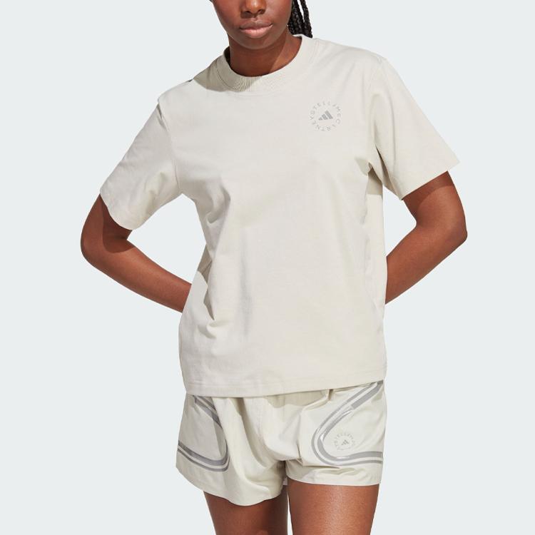 Adidas X Stella McCartney Truecasuals Regular Tee Solid Logo Round Neck Short Sleeve T-Shirt Women Tops Off-White IJ0569
