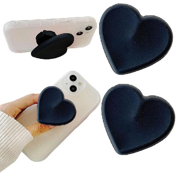 2PCS Heart-Shaped Silicone Mobile Phone Grip Stand,Vilbocr Collapsible Cellphone Finger Grip Holder for Smartphone Tablet Cell Phone Accessory (Pink)