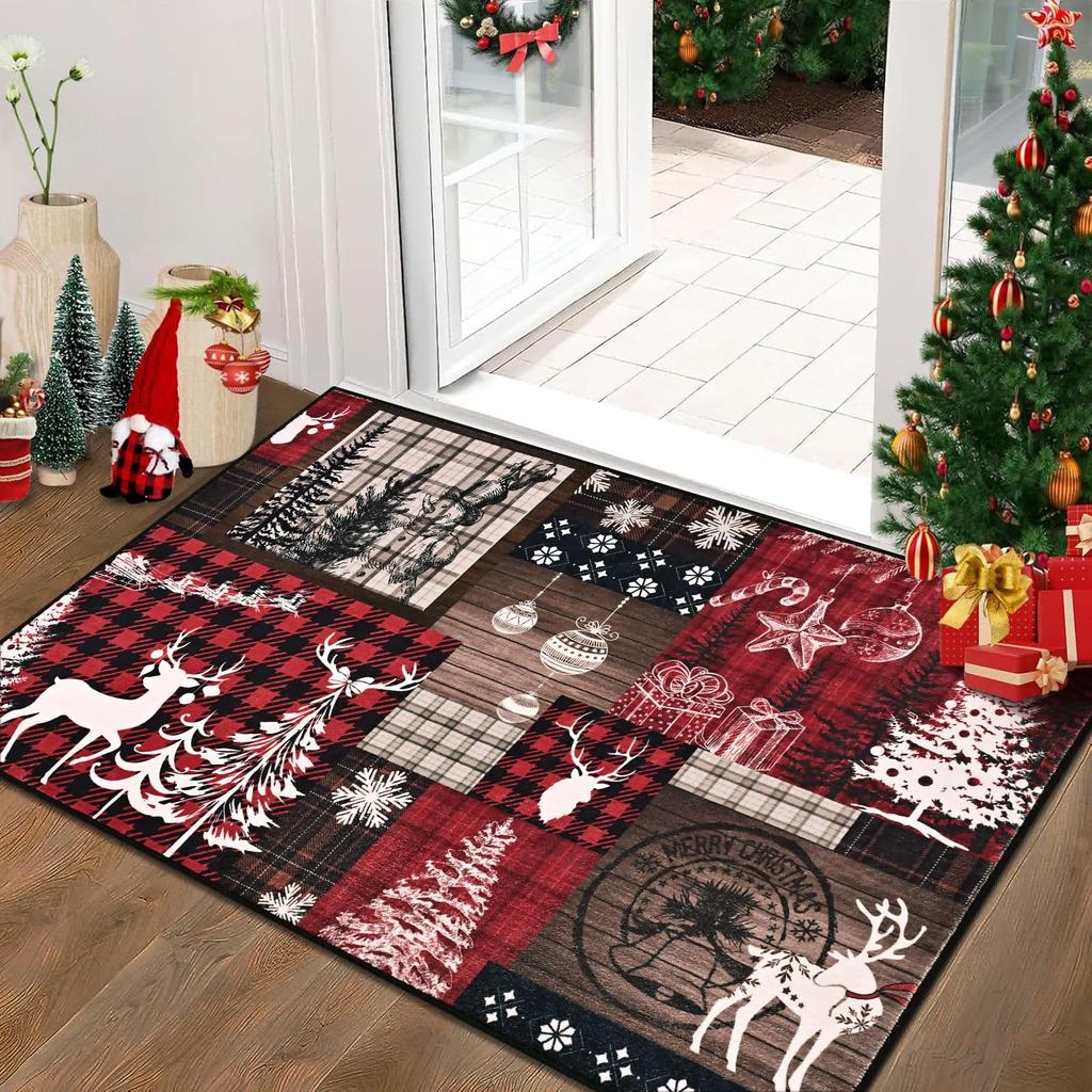 Christmas Entrance Carpet - Retro Snowflake Indoor Floor Mat - Anti-Slip Bathroom Floor Mat - Home Decoration
