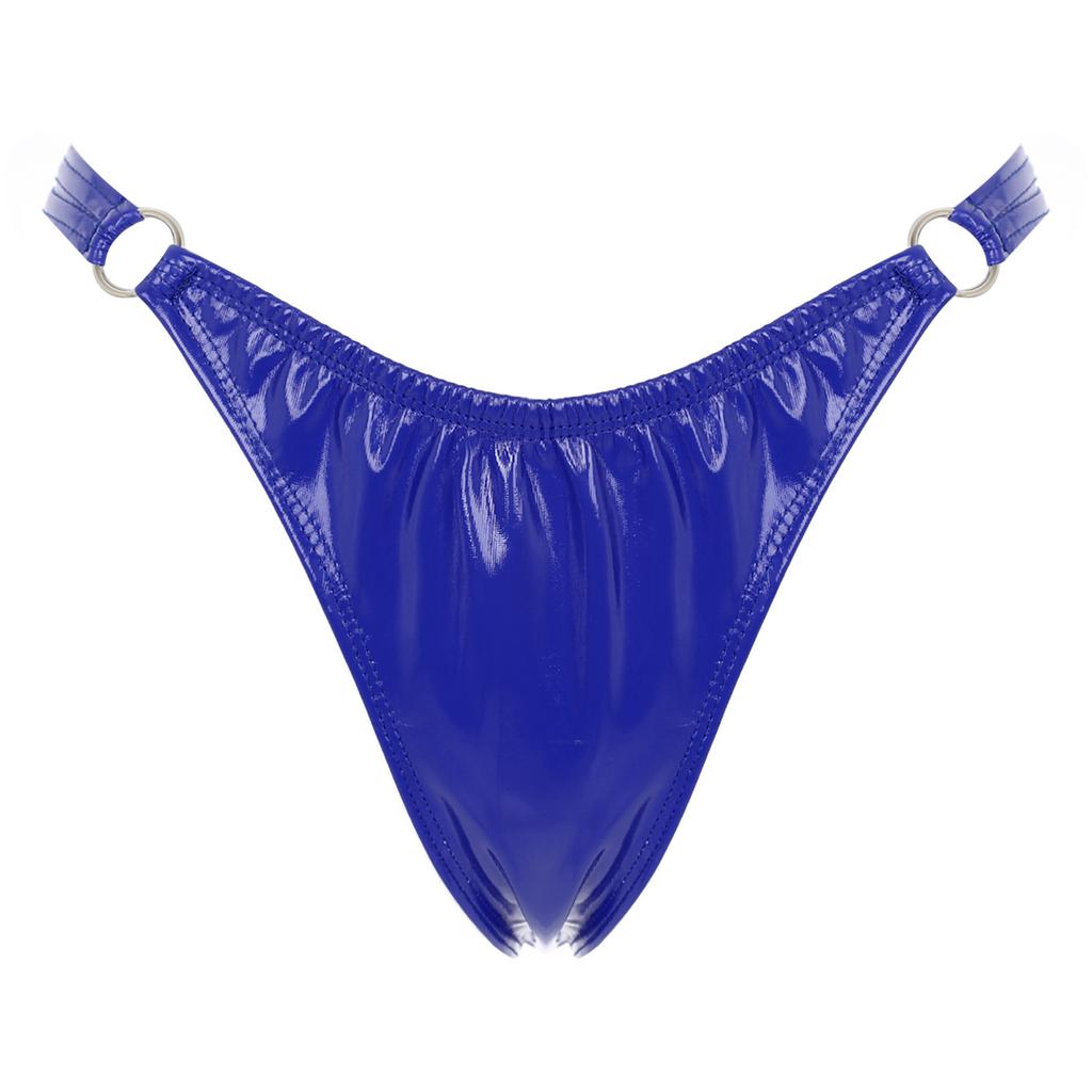Womens Patent Leather Thong Underwear Elastic Waist O Ring Design Solid Color Glossy Briefs Nightclub Panties