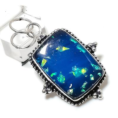Natural Blue Triplet Opal Gemstone 925 Sterling Silver Gift Pendant 2.09" a5U23