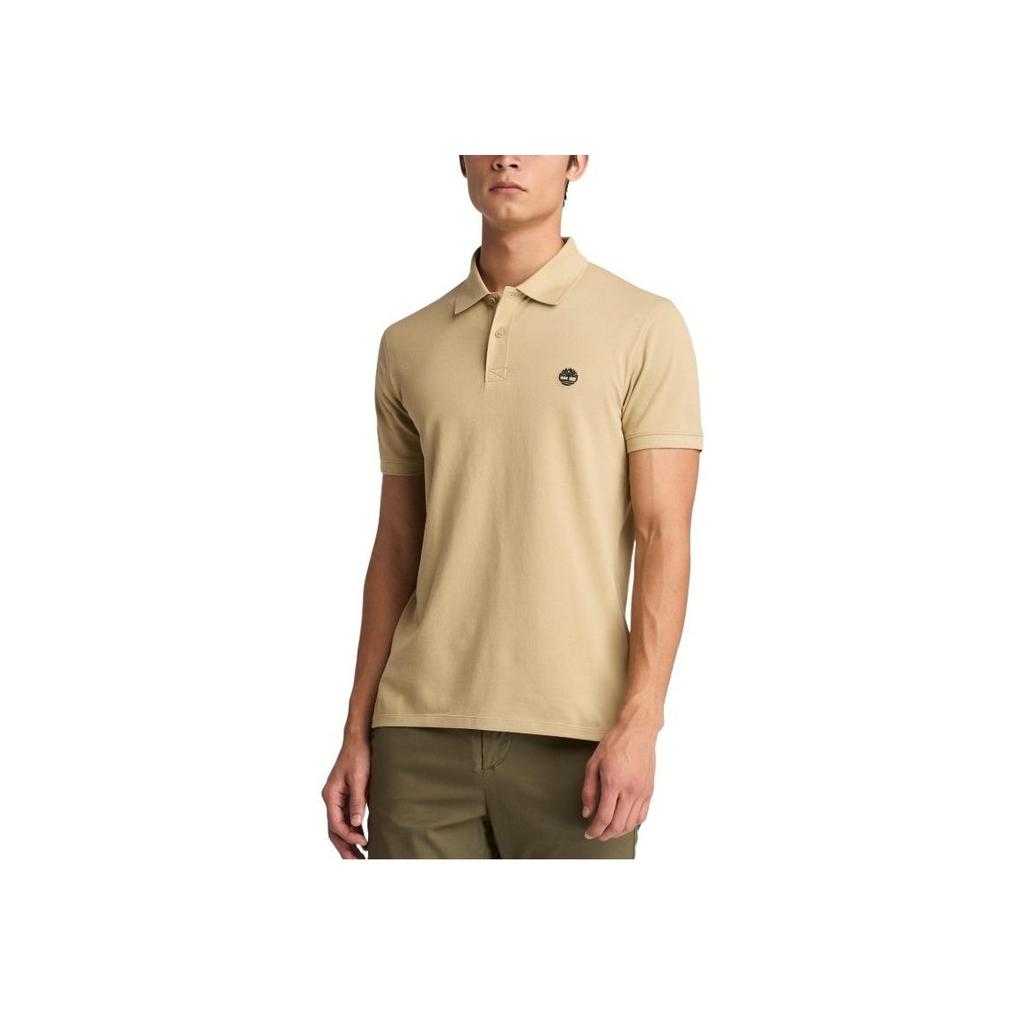 Timberland Cotton Breathable Embroidered Logo Short Sleeve Polo Shirt Men polo shirts Licorice-Yellow A69Z7DH4