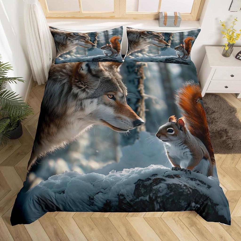 Squirrel Duvet Cover for Kids Teens Cute Animal Comforter Cover Full Size Funny Squirrel Bedding Set Soft Microfiber Quilt Cover
