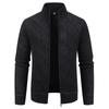 Men's Geometric Jacquard Knitted Cardigan Full Zip Stand Collar Sweater Jacket Autumn Winter Fleece Warm Knit Business Casual Outerwear