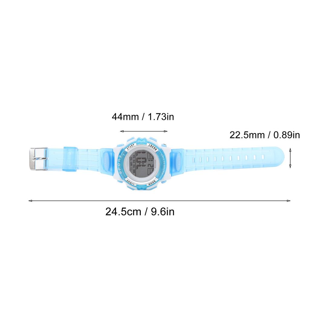 Digitale Chronographenuhr Mädchen Schüler Elektrisch Wasserdicht PU-Armband für Schwimmen Sport mit Buntem Nachtlicht Wecker Blau