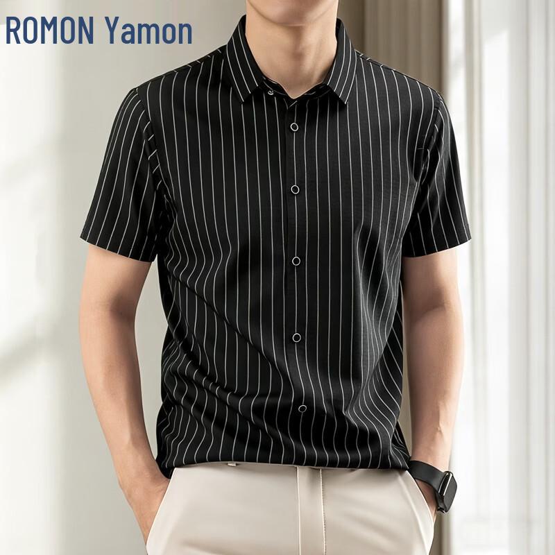 Romon Men s Short Sleeve Striped Business Shirt XL