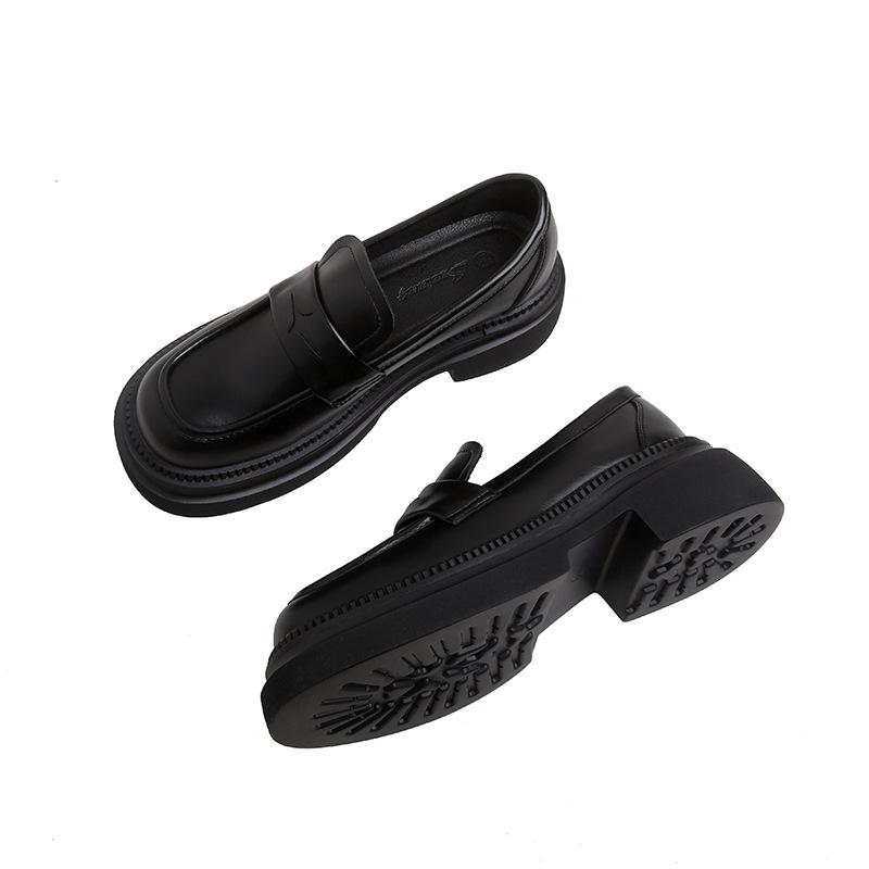 Leather shoes 2025 Spring and Autumn British style retro polished color thick sole lazy loafers women s shoes 34