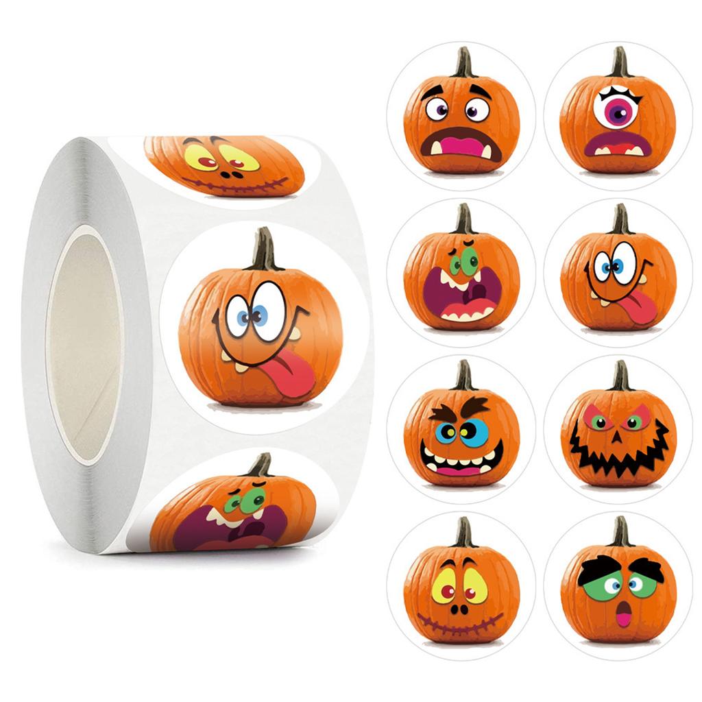 500 Pieces Halloween Pumpkin Stickers Halloween Pumpkin Roll Stickers 8 Designs Halloween Pumpkin Face Stickers for Kids Hallowe