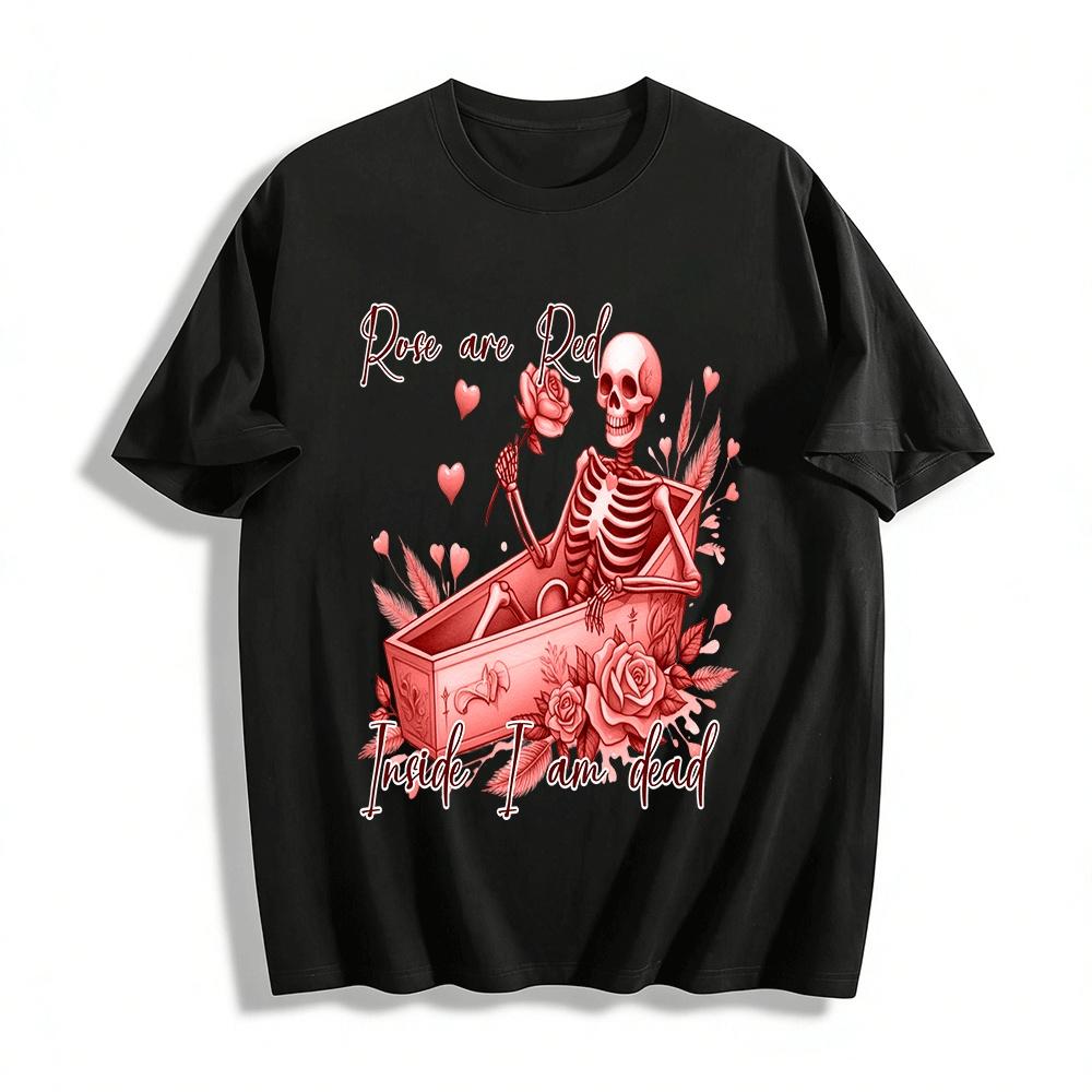 

Skeleton In Coffin Rose Print Top Dark Romantic Niche Design T-Shirt Pure cotton T-shirt XXS