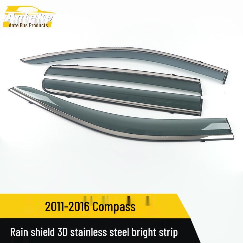 11-16 Compass Rain Guards: 3D Stainless Steel Deflectors & Decorative Stickers.