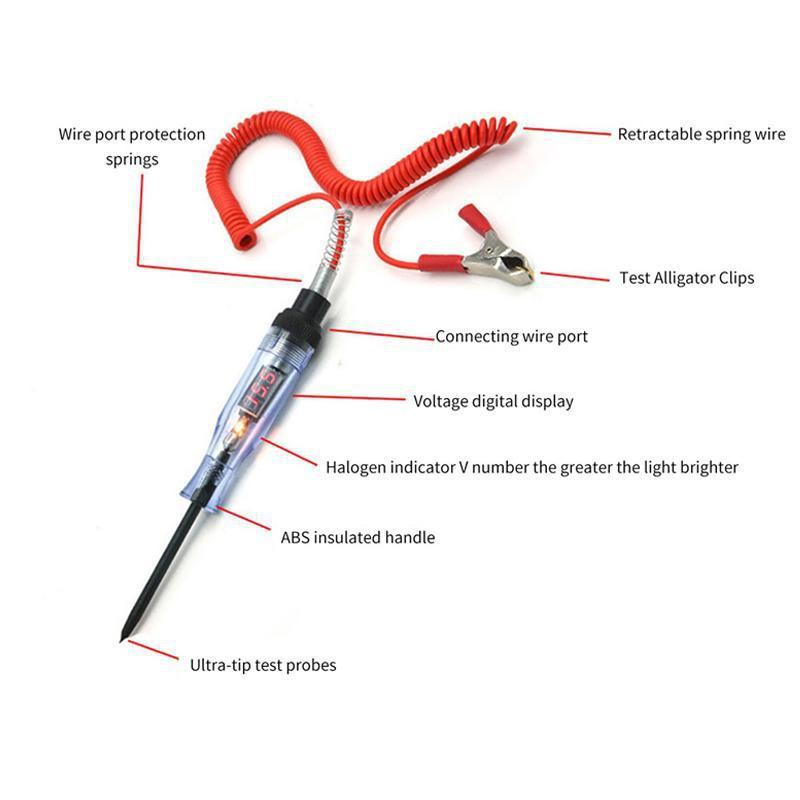 Car Truck Voltage Circuit Tester 3-70V Digital Display Long Probe Pen Light Tester Automobile Diagnostic