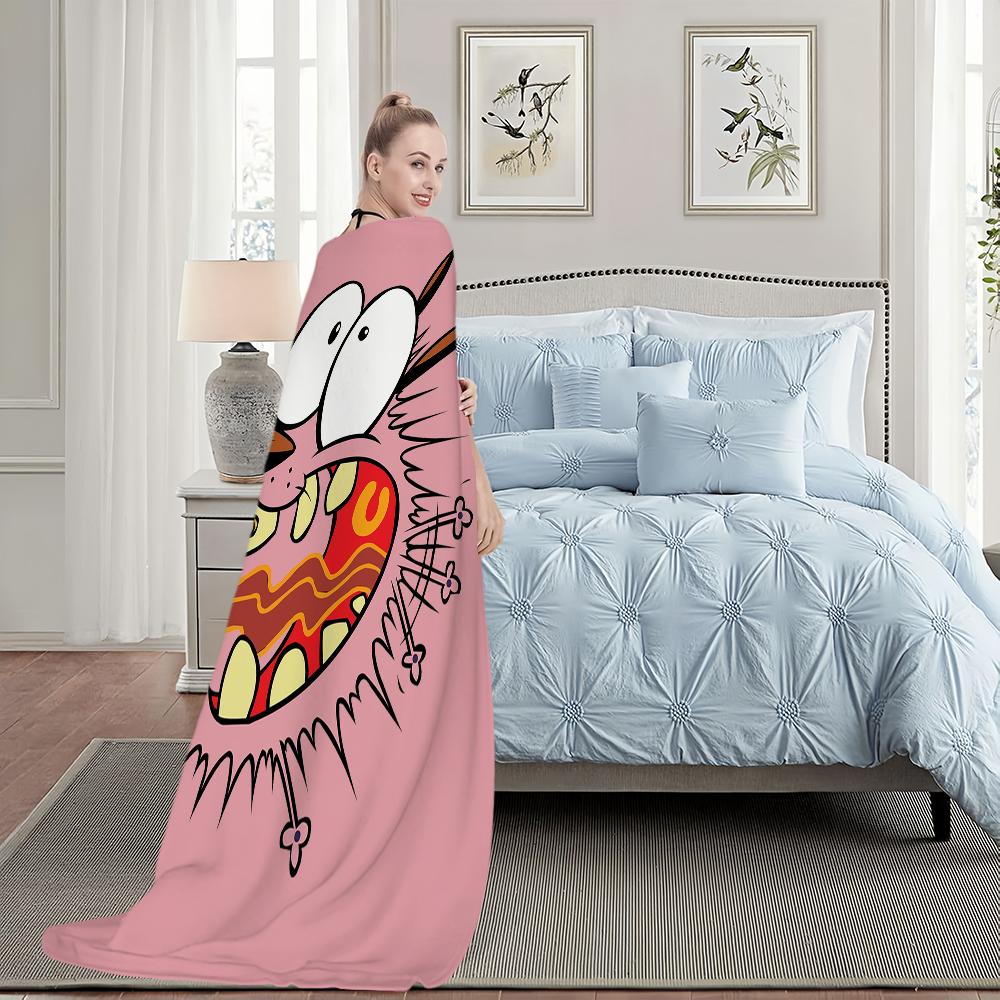 C-Cowardly Blanket For Soft Throw C-Courage the Blanket D-Dog for Picnic Bed Sofa Home Cartoon Bedroom Cozy Warm Comfortable