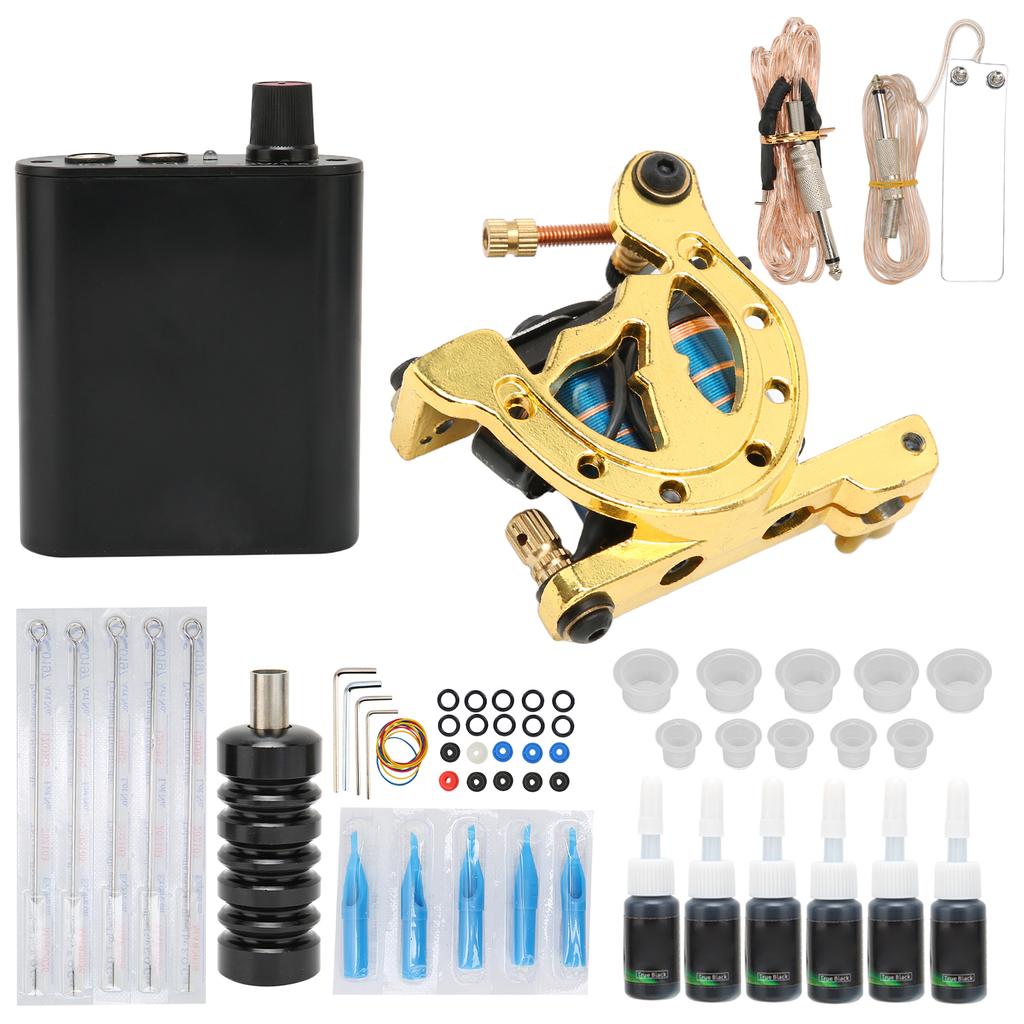 Complete Tattoo Kit Tattoo Power Supply Clip Cord Pedal Handle Needle Grommet Coil Tattoo Machine