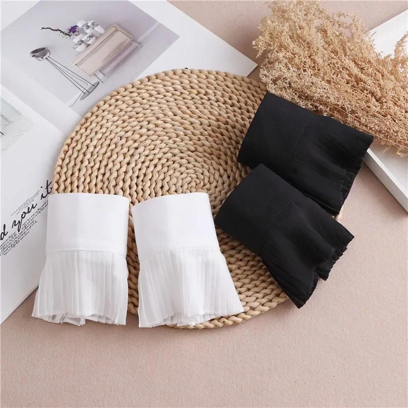 Perfect Match White/Black Detachable Cuffs Extension Pleated Solid Color Shirt Fake Sleeves Wrist Warmers False Sleeves Cuff Accessory