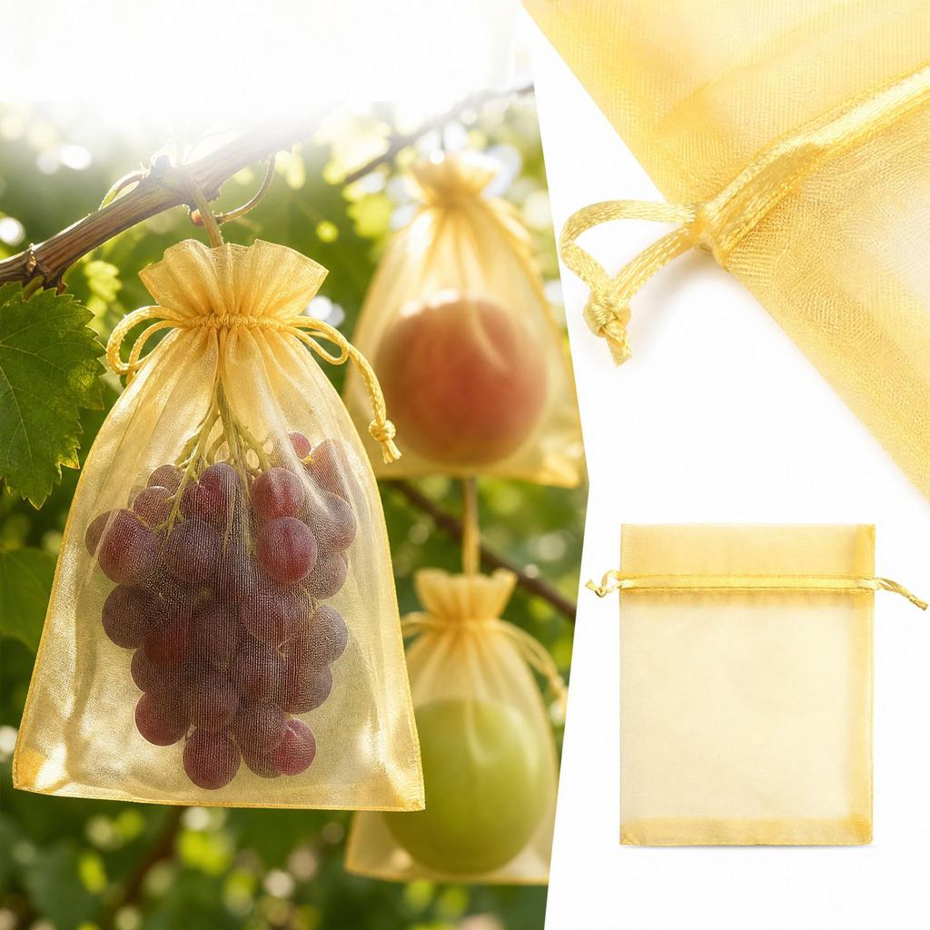 Net Bags 1012 Inches, 100 Pack, Reusable Garden Mesh Covers for Peaches Grapes, Bird and Netting