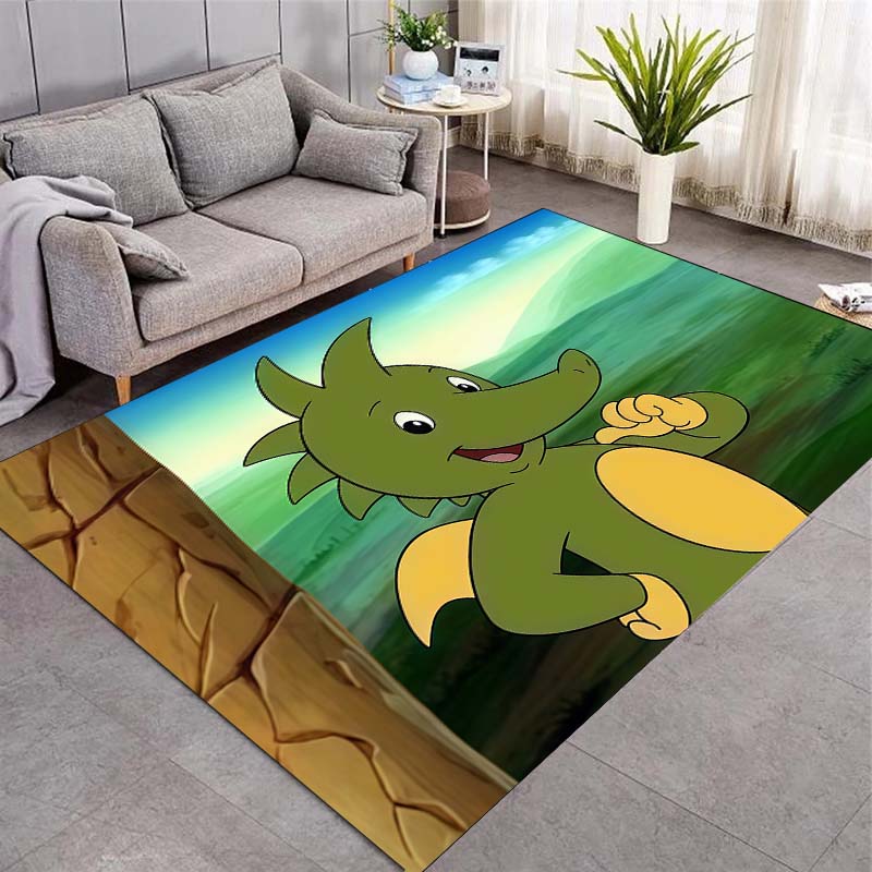 Cute Green Dragon Cartoon Character Area Rug, Non Slip Floor Mat for Kids Room Bedroom Nursery Playroom Childrens Decor