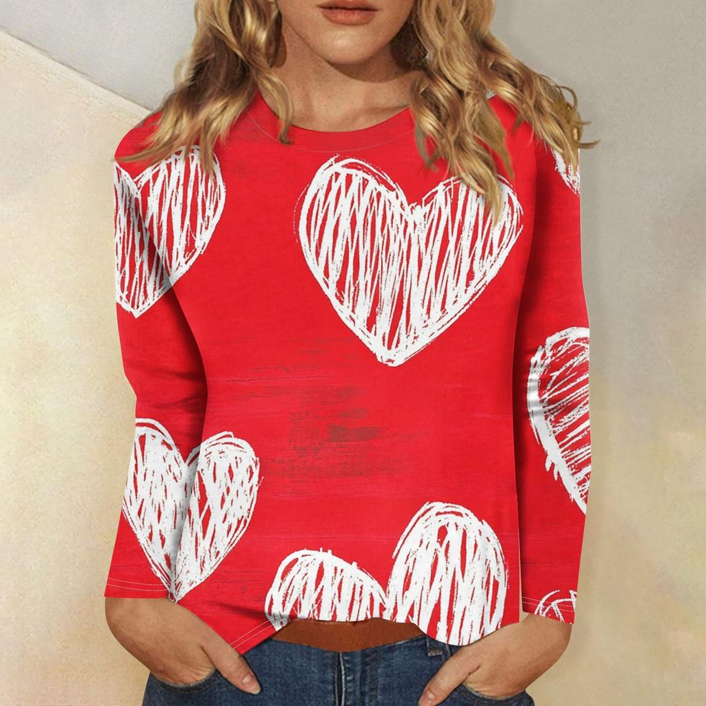 Women's Casual Fashion Sexy Comfortable Valentine's Day Printed Round Neck Long Sleeve Top