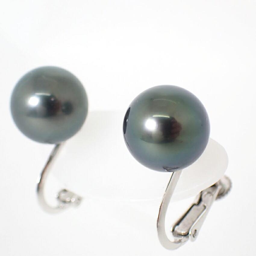 [Used] 14K White Gold South Sea Black Pearl Earrings / J55-46