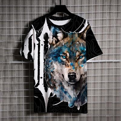 Wolf Printed T-shirt Mens Clothing Knight Graphic T Shirts Cool Short Sleeve Tee Stylish Design Husky Y2k 3D Printing Top Tees