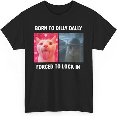 T-shirt Drôle Chat Mème Né pour Flâner Forcé de Rester Enfermé