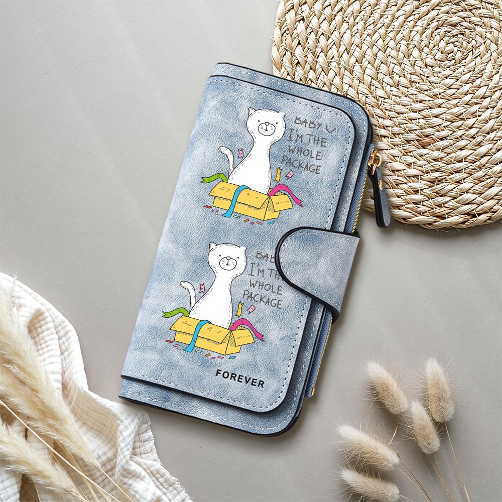 Cute Cat Print Women Long Wallet Fashion Portable PU Leather Card Holder Forever Daily Purse