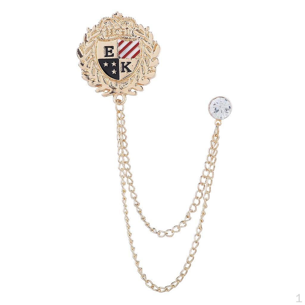 

British Style Alloy Rhinestone Brooch W/ Tassel Chain Label Pin British Style Gold