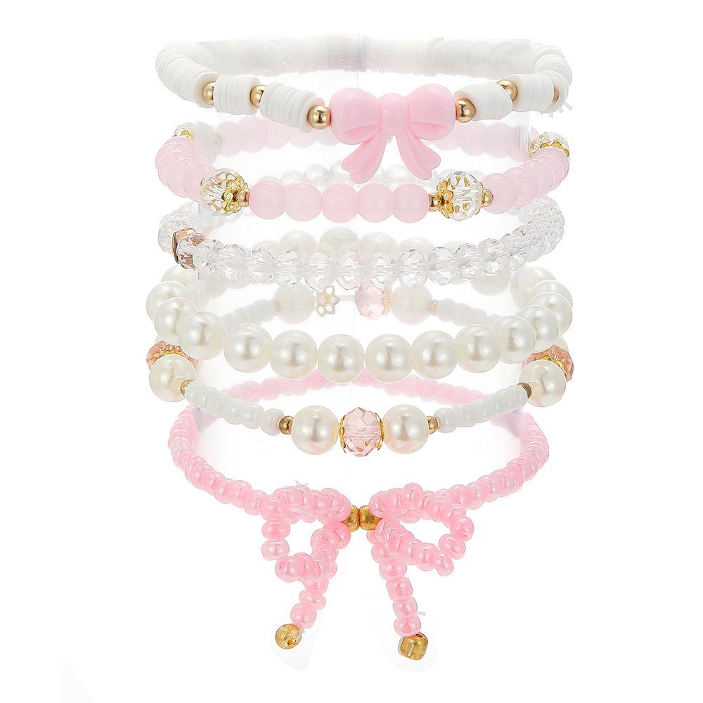 Hot Selling Girlfriend Bracelet Bohemian Pink Bow Pendant Bracelet Female Pearl Crystal Bracelet Set