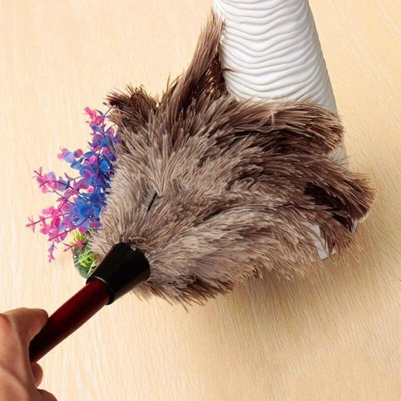 Household Anti-static Ostrich Feather Brush Wooden Handle Duster Dust Removal Tool Car Impurity Cleaning Household Accessories